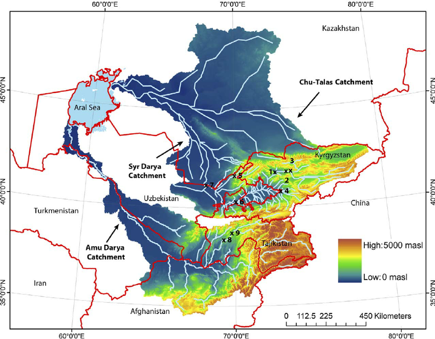 Карта рек: Сырдарья и Амударья